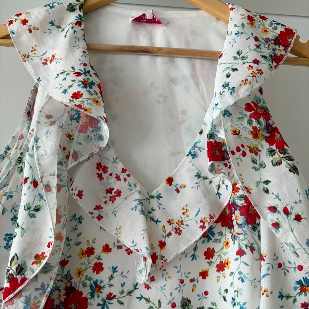 NWT Parker Sz S White Spring Ditsy Floral Cold Shoulder Lined Mini Ruffle  Dress - Picture 6 of 10